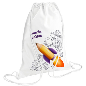 Back to school rocket pencil, Backpack pouch GYMBAG white (28x40cm)