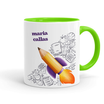 Back to school rocket pencil, Mug colored light green, ceramic, 330ml