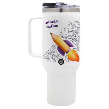 Επιστροφή στα θρανία παιδικό σχέδιο με το δικό σας όνομα, Mega Tumbler με καπάκι, διπλού τοιχώματος (θερμό) 1,2L