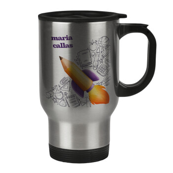 Back to school rocket pencil, Stainless steel travel mug with lid, double wall 450ml