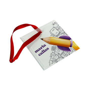 Back to school rocket pencil, Christmas ornament, glass square ornament 9x9cm