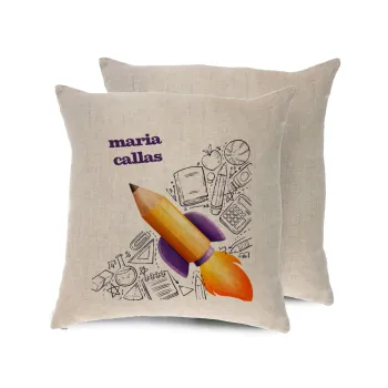 Back to school rocket pencil, Μαξιλάρι καναπέ ΛΙΝΟ 40x40cm περιέχεται το  γέμισμα