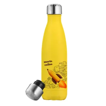 Back to school rocket pencil, Yellow Stainless Steel Metallic Thermos, double-walled, 500ml