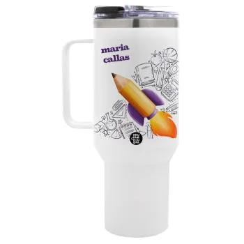 Επιστροφή στα θρανία παιδικό σχέδιο με το δικό σας όνομα, Mega Tumbler με καπάκι, διπλού τοιχώματος (θερμό) 1,2L