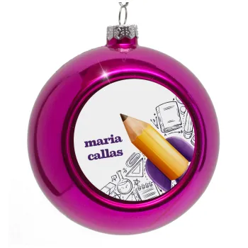 Back to school rocket pencil, Purple Christmas tree ornament bauble 8cm