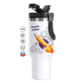 Επιστροφή στα θρανία παιδικό σχέδιο με το δικό σας όνομα, Mega Tumbler με καπάκι, διπλού τοιχώματος (θερμό) 1,2L