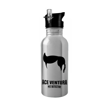 Ace Ventura Pet Detective, Παγούρι νερού Ασημένιο με καλαμάκι, ανοξείδωτο ατσάλι 600ml
