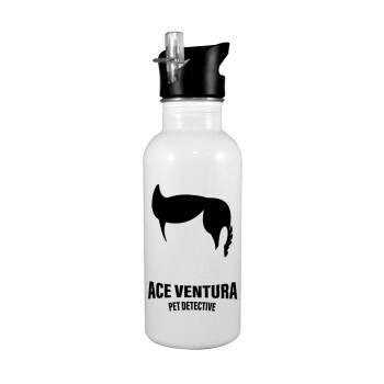 Ace Ventura Pet Detective, White water bottle with straw, stainless steel 600ml