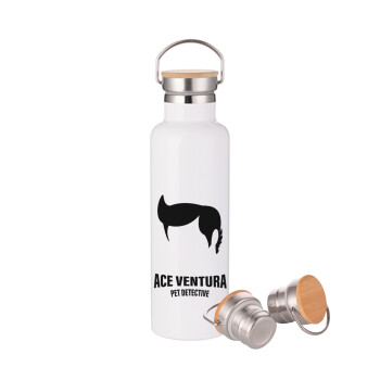 Ace Ventura Pet Detective, Stainless steel White with wooden lid (bamboo), double wall, 750ml
