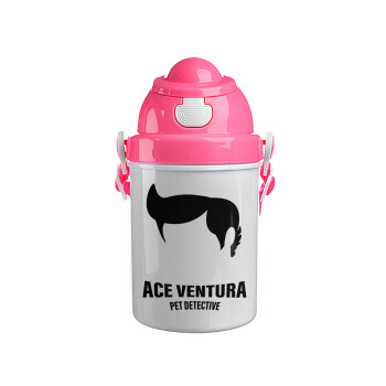 Ace Ventura Pet Detective, Ροζ παιδικό παγούρι πλαστικό (BPA-FREE) με καπάκι ασφαλείας, κορδόνι και καλαμάκι, 400ml