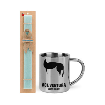 Ace Ventura Pet Detective, Easter Set, metallic thermal cup (300ml) & aromatic flat Easter candle (30cm) (TURQUOISE)