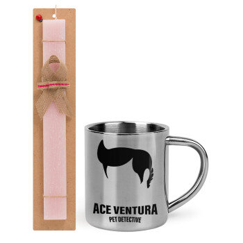 Ace Ventura Pet Detective, Πασχαλινό Σετ, μεταλλική κούπα θερμό (300ml) & πασχαλινή λαμπάδα αρωματική πλακέ (30cm) (ΡΟΖ)