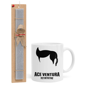 Ace Ventura Pet Detective, Πασχαλινό Σετ, Κούπα κεραμική (330ml) & πασχαλινή λαμπάδα αρωματική πλακέ (30cm) (ΓΚΡΙ)