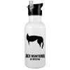 White water bottle with straw, stainless steel 600ml