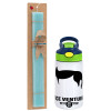 Easter Set, Children's thermal stainless steel bottle with safety straw, green/blue (350ml) & aromatic flat Easter candle (30cm) (TURQUOISE)