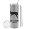 Tumbler stainless steel Silver 600ml, with metal straw & cleaning brush