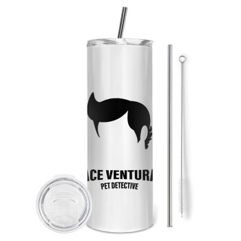 Ace Ventura Pet Detective, Eco friendly ποτήρι θερμό (tumbler) από ανοξείδωτο ατσάλι 600ml, με μεταλλικό καλαμάκι & βούρτσα καθαρισμού