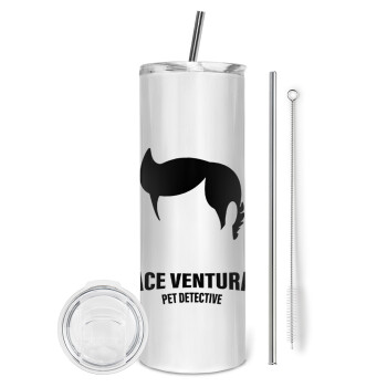 Ace Ventura Pet Detective, Tumbler ποτήρι θερμό από ανοξείδωτο ατσάλι 600ml, με μεταλλικό καλαμάκι & βούρτσα καθαρισμού