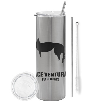 Ace Ventura Pet Detective, Eco friendly stainless steel Silver tumbler 600ml, with metal straw & cleaning brush