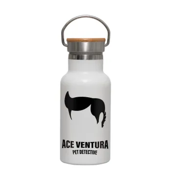 Ace Ventura Pet Detective, Metallic thermos (Stainless steel) White with wooden lid (bamboo), double-walled, 350ml
