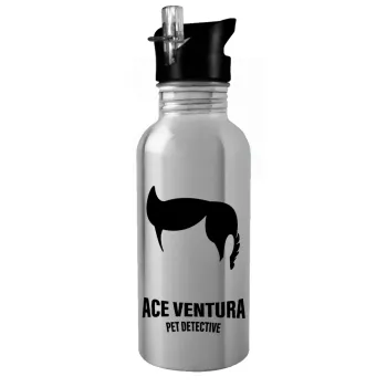 Ace Ventura Pet Detective, Water bottle Silver with straw, stainless steel 600ml