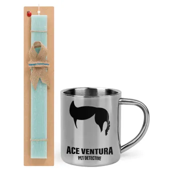 Ace Ventura Pet Detective, Easter Set, metallic thermal cup (300ml) & aromatic flat Easter candle (30cm) (TURQUOISE)