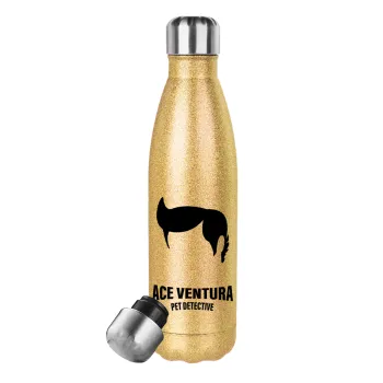 Ace Ventura Pet Detective, Glitter gold stainless steel thermos bottle, double-walled, 500ml