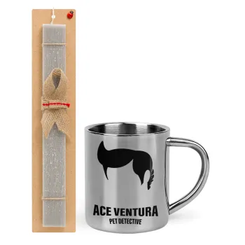 Ace Ventura Pet Detective, Πασχαλινή Λαμπάδα με μεταλλική κούπα θερμό (300ml) & κερί αρωματικό πλακέ (30cm) (ΓΚΡΙ)