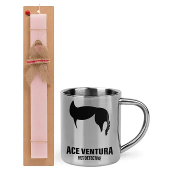 Ace Ventura Pet Detective, Πασχαλινή Λαμπάδα με μεταλλική κούπα θερμό (300ml) & κερί αρωματικό πλακέ (30cm) (ΡΟΖ)