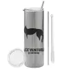 Tumbler stainless steel Silver 600ml, with metal straw & cleaning brush