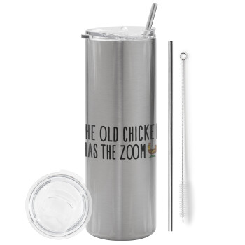 The old chicken has the zoom, Tumbler stainless steel Silver 600ml, with metal straw & cleaning brush