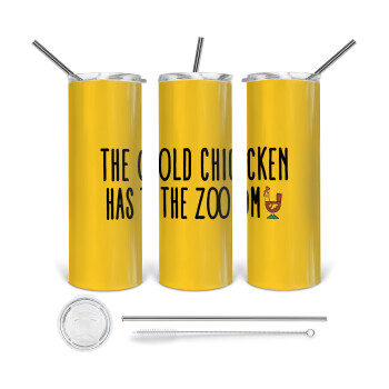 The old chicken has the zoom, Tumbler ποτήρι θερμό από ανοξείδωτο ατσάλι 600ml, με μεταλλικό καλαμάκι & βούρτσα καθαρισμού