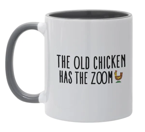 The old chicken has the zoom — Κούπα χρωματιστή γκρι, κεραμική, 330ml