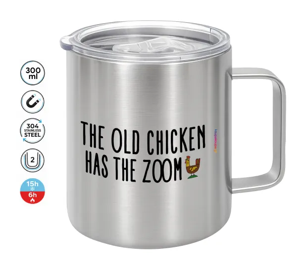 The old chicken has the zoom — Double-walled stainless steel mug 300ml with temperature-retaining lid