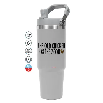 The old chicken has the zoom, ΓΚΡΙ χρώματος Θερμός Ανοξείδωτο 890ml (30oz) με χερούλι