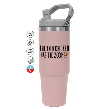 The old chicken has the zoom, ΡΟΖ χρώματος Θερμός Ανοξείδωτο 890ml (30oz) με χερούλι