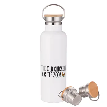 The old chicken has the zoom, Stainless steel White with wooden lid (bamboo), double wall, 750ml