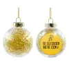 Transparent Christmas tree ball ornament with gold filling 8cm