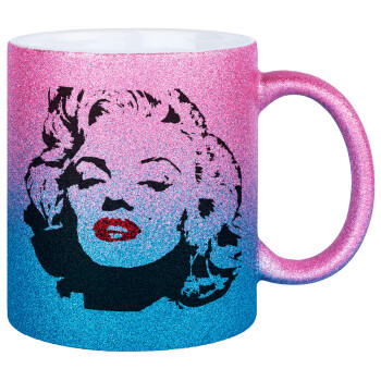 Merilin, Κούπα Χρυσή/Μπλε Glitter, κεραμική, 330ml