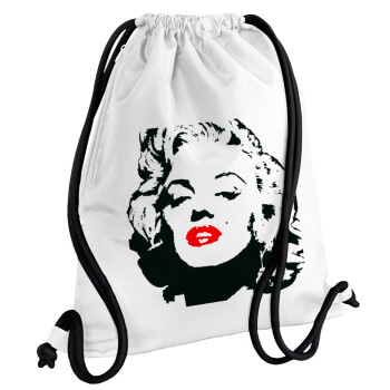 Merilin, Backpack pouch GYMBAG white, with pocket (40x48cm) & thick cords