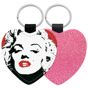 Merilin, Μπρελόκ PU δερμάτινο glitter καρδιά ΡΟΖ