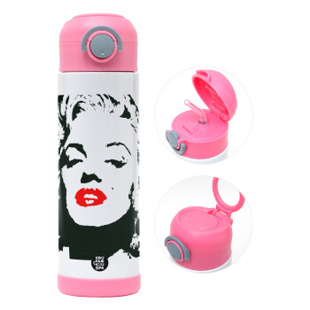 Merilin, Children's hot water bottle, stainless steel, with safety straw, PINK (500ml)