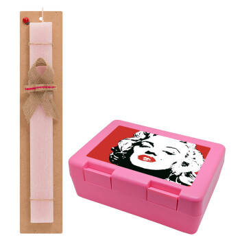 Merilin, Easter Set, children's snack container PINK & scented flat Easter candle (30cm) (PINK)