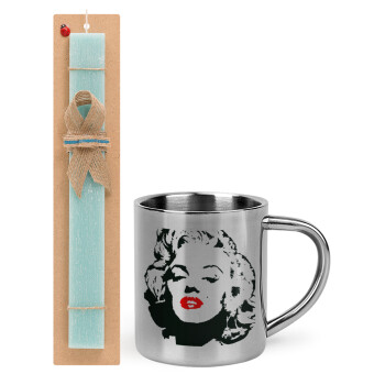Merilin, Easter Set, metallic thermal cup (300ml) & aromatic flat Easter candle (30cm) (TURQUOISE)