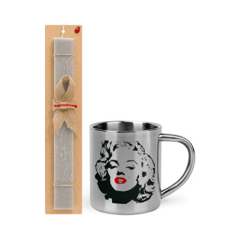 Merilin, Easter Set, metallic thermal cup (300ml) & Easter aromatic flat candle (30cm) (GRAY)