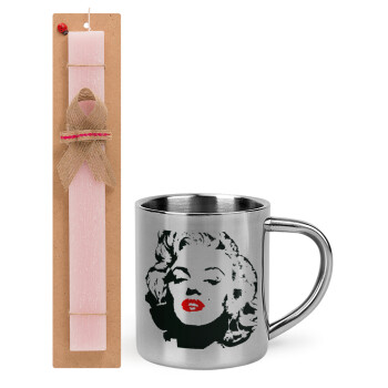 Merilin, Πασχαλινή Λαμπάδα με μεταλλική κούπα θερμό (300ml) & κερί αρωματικό πλακέ (30cm) (ΡΟΖ)