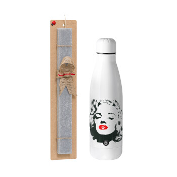 Merilin, Easter Set, metallic stainless thermos bottle (500ml) & scented flat Easter candle (30cm) (GRAY)