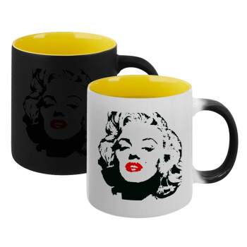 Merilin, Κούπα Μαγική εσωτερικό κίτρινη, κεραμική 330ml που αλλάζει χρώμα με το ζεστό ρόφημα