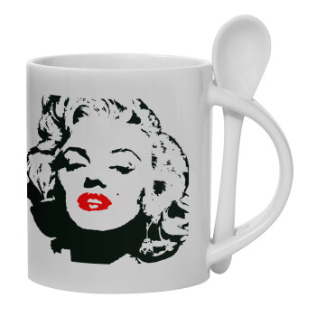 Merilin, Ceramic coffee mug with Spoon, 330ml (1pcs)