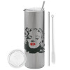 Tumbler stainless steel Silver 600ml, with metal straw & cleaning brush